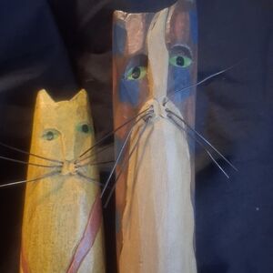 2 TALL VINTAGE " MIDWEST" OF CANNON FALLS FOLK ART WOODEN CATS.
